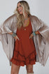 Velvet Draped Open Front Batwing Three Quarter Sleeve Kimono