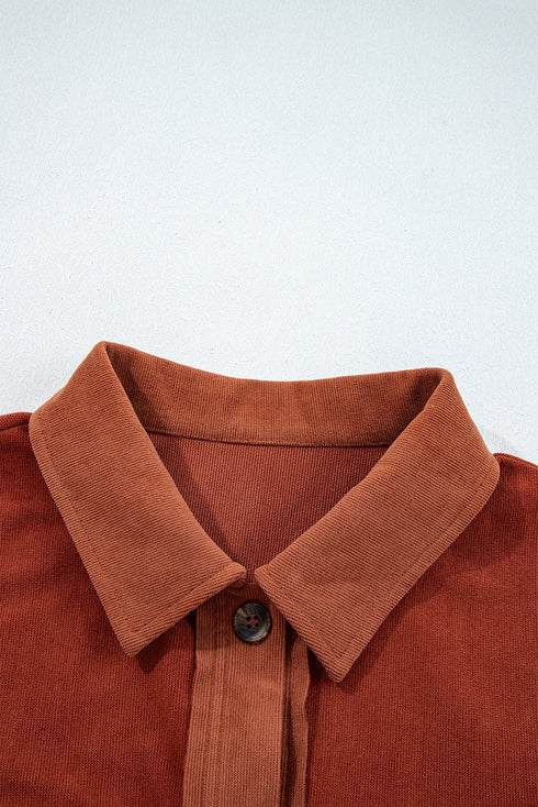 Velvet Drop Shoulder Flap Pocket Casual Shacket Jacket