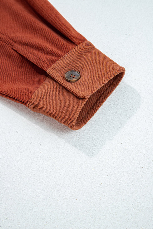 Velvet Drop Shoulder Flap Pocket Casual Shacket Jacket