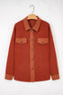 Velvet Drop Shoulder Flap Pocket Casual Shacket Jacket