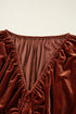 Velvet Elastic V Neck Puff Sleeve A Line Mini Dress
