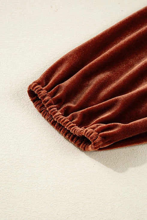 Velvet Elastic V Neck Puff Sleeve A Line Mini Dress