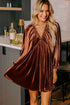 Velvet Elastic V Neck Puff Sleeve A Line Mini Dress