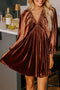 Velvet Elastic V Neck Puff Sleeve A Line Mini Dress