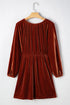 Velvet Elastic V Neck Puff Sleeve A Line Mini Dress