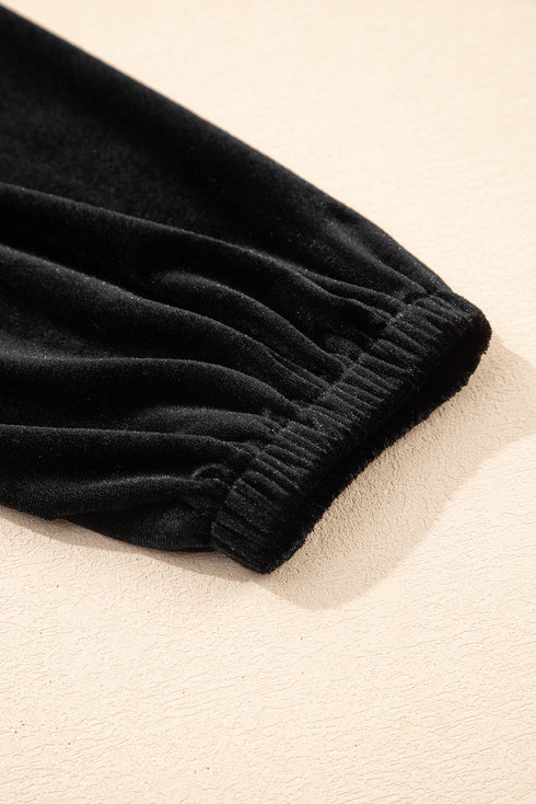 Velvet Front Tie Bow Detail Bubble Sleeve Mini Dress
