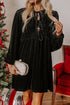 Velvet Front Tie Bow Detail Bubble Sleeve Mini Dress