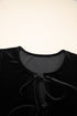Velvet Front Tie Bow Detail Bubble Sleeve Mini Dress