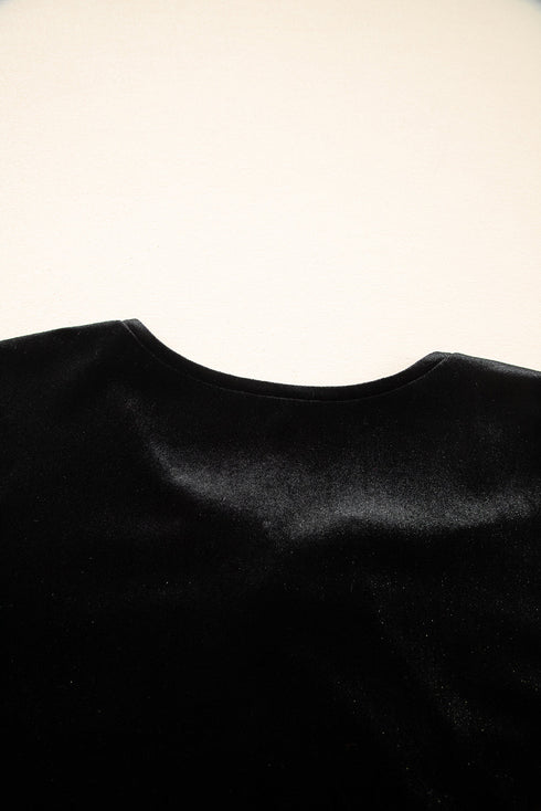 Velvet Front Tie Bow Detail Bubble Sleeve Mini Dress