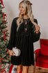 Velvet Front Tie Bow Detail Bubble Sleeve Mini Dress