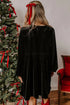 Velvet Front Tie Bow Detail Bubble Sleeve Mini Dress