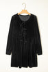 Velvet Front Tie Bow Detail Bubble Sleeve Mini Dress