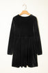Velvet Front Tie Bow Detail Bubble Sleeve Mini Dress