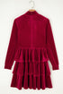 Velvet High Neck Tiered Ruffle Mini Dress