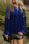 Velvet Leopard Print Patchwork Flounce Sleeve Blouse