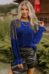Velvet Leopard Print Patchwork Flounce Sleeve Blouse