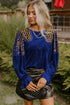 Velvet Leopard Print Patchwork Flounce Sleeve Blouse