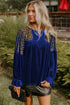 Velvet Leopard Print Patchwork Flounce Sleeve Blouse