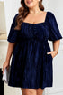 Velvet Ruched Puff Sleeve Bow Plus Size Midi Dress