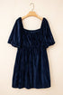 Velvet Ruched Puff Sleeve Bow Plus Size Midi Dress