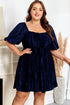 Velvet Ruched Puff Sleeve Bow Plus Size Midi Dress