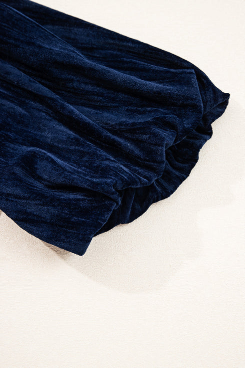 Velvet Ruched Puff Sleeve Bow Plus Size Midi Dress