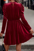 Velvet Ruffled Mock Neck Puff Sleeve Dress