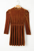 Velvet Ruffled Mock Neck Puff Sleeve Dress