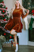 Velvet Ruffled Mock Neck Puff Sleeve Dress