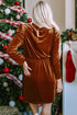 Velvet Ruffled Mock Neck Puff Sleeve Dress
