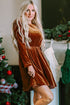 Velvet Ruffled Mock Neck Puff Sleeve Dress