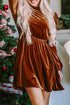 Velvet Ruffled Mock Neck Puff Sleeve Dress