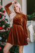 Velvet Ruffled Mock Neck Puff Sleeve Dress