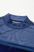 Velvet Sheer Neck Patchwork Long Sleeve Pullover Top