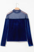 Velvet Sheer Neck Patchwork Long Sleeve Pullover Top