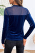 Velvet Sheer Neck Patchwork Long Sleeve Pullover Top