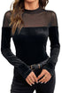 Velvet Sheer Neck Patchwork Long Sleeve Pullover Top
