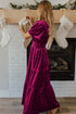 Velvet Short Sleeve Shirred Waist Tiered Maxi Dress