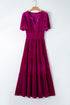 Velvet Short Sleeve Smocked Waist Tiered Maxi Dress