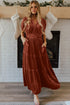 Velvet Short Sleeve Smocked Waist Tiered Maxi Dress