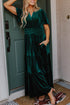 Velvet Short Sleeve Smocked Waist Tiered Maxi Dress