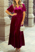 Velvet Short Sleeve Smocked Waist Tiered Maxi Dress