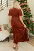 Velvet Short Sleeve Smocked Waist Tiered Maxi Dress