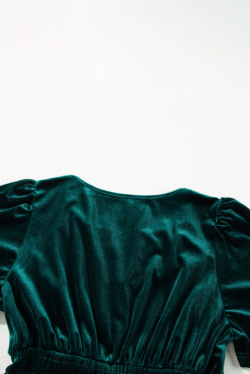 Velvet Short Sleeve Smocked Waist Tiered Maxi Dress