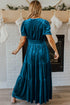 Velvet Short Sleeve Smocked Waist Tiered Maxi Dress