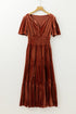 Velvet Short Sleeve Smocked Waist Tiered Maxi Dress