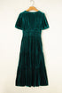Velvet Short Sleeve Smocked Waist Tiered Maxi Dress