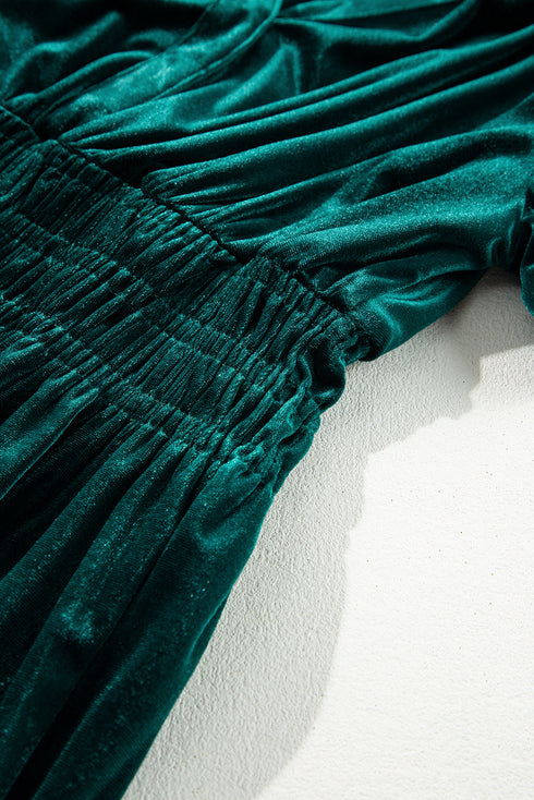 Velvet Short Sleeve Smocked Waist Tiered Maxi Dress