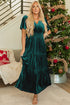 Velvet Short Sleeve Smocked Waist Tiered Maxi Dress
