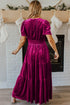 Velvet Short Sleeve Smocked Waist Tiered Maxi Dress